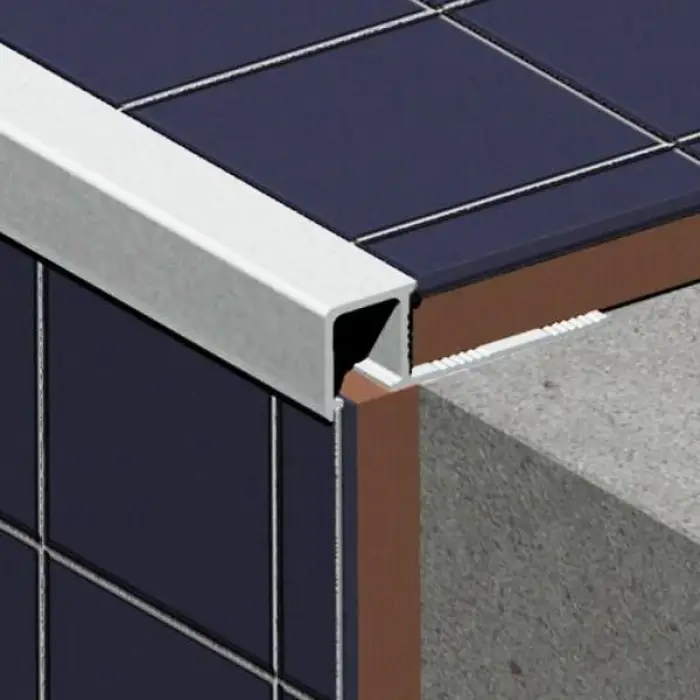 Baghetă pătrată pentru gresie, terminație scări/ trepte din aluminiu eloxat 10 x 10 mm - argintiu lucios