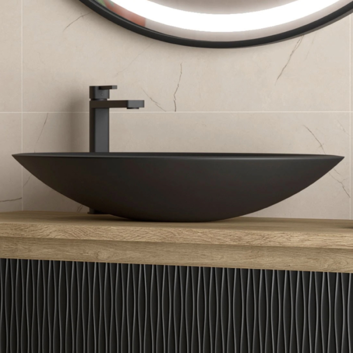 Lavoar oval Orbit compozit negru 57 x 41 cm